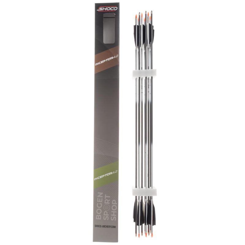 Shocq Flèches Montées Inceptor 4.2 mm avec Plumes Naturelles (par 12)