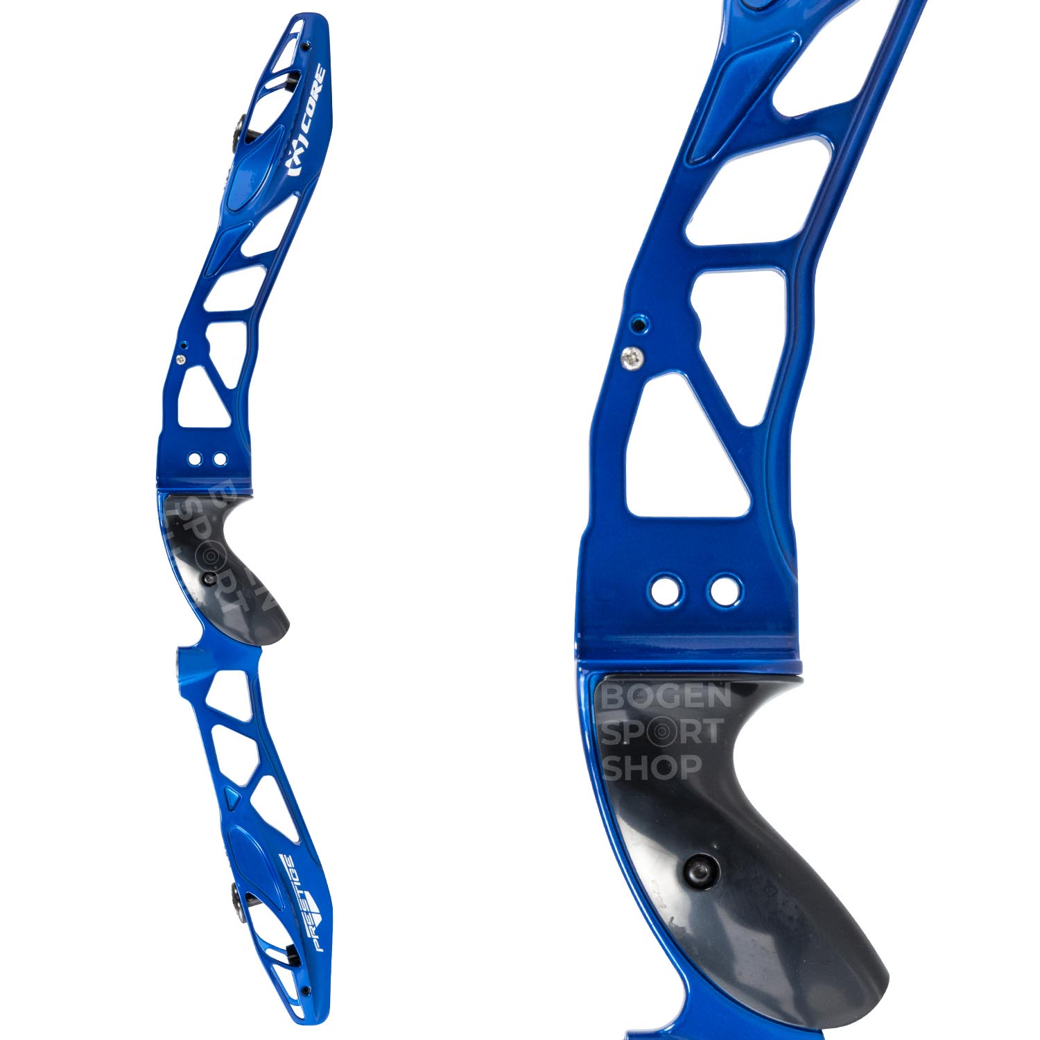 ILF – Poignée d'élévation d'arc recourbée en alliage de magnésium pour chasse, compétition, ciblage, tir, 63,5 cm (bleu cristal, main droite