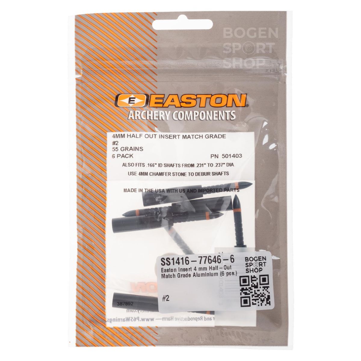 Easton Insert 4 mm Half-Out Match Grade Aluminium (par 6)